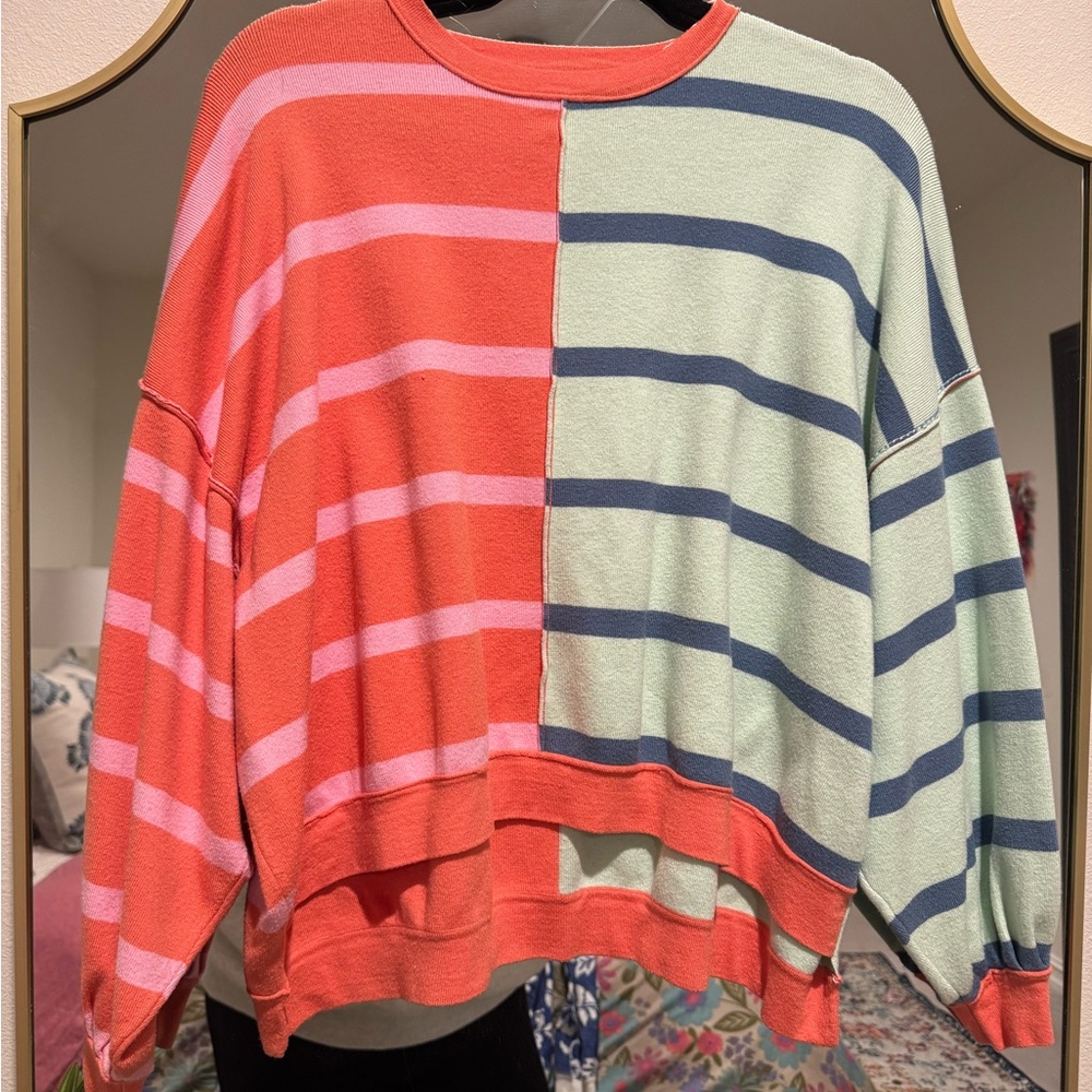 Altar'd State Coral and Mint Striped Sweater